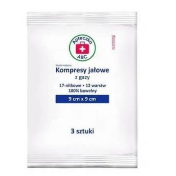 Tampoane de tifon steril, cu 17 fire, 12 straturi, 9x9 cm, trusă de prim ajutor ABC, 3 articole