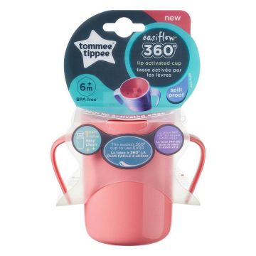 Tommee Tippee, ceașcă 360° Easiflow cu mânere roz, 200 ml