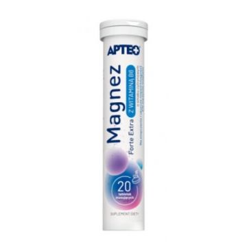 Apteo Magnesium Forte Extra cu vitamina B6 aromă de lămâie, 20 comprimate efervescente