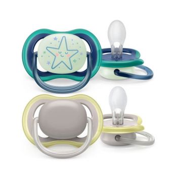 Avent Ultra Air Suzete simetrice Noapte 6-18 luni X2