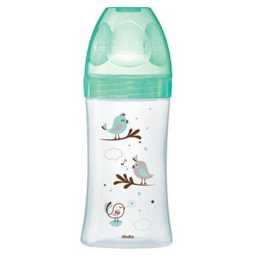 Dodie Flow 3 0 - 6 luni verde păsări sticlă de sticlă 270 ml