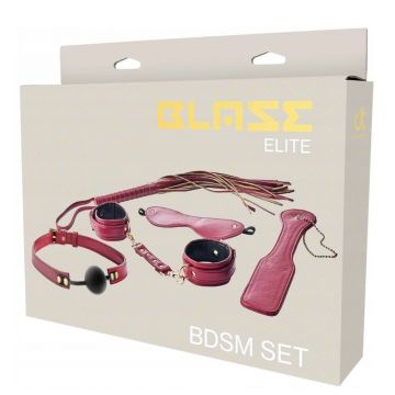 Dream Toys Blaze Elite BDSM Set Whip + pachet + cătușe + ochi + guler Roșu