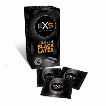 EXS Comfy Fit Prezervative din latex negru 12 bucăți.