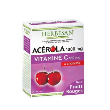 Herbesan Acerola 1000mg Vitamina C 180mg Aromă de fructe roșii 30 comprimate