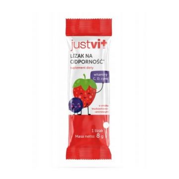 Justvit Lollipop pentru imunitate căpșuni și rubarbă, 1 bucată