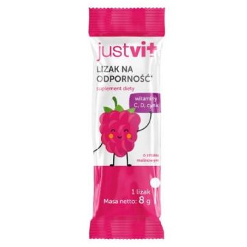 Justvit Lollipop pentru imunitate cu aromă de zmeură, 1 buc