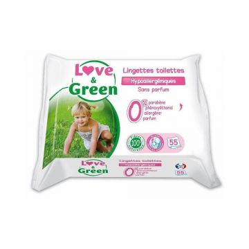 Love&Green Șervețele hipoalergenice fără parfum x55