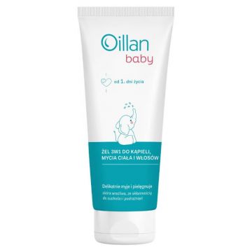 Oillan Baby 3 în 1 baie și spălare pentru corp și gel de păr din prima zi, 100 ml