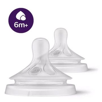 Tetine din silicon Avent Natural Response pentru lichide dense, debit nou-născut 6 luni + x2