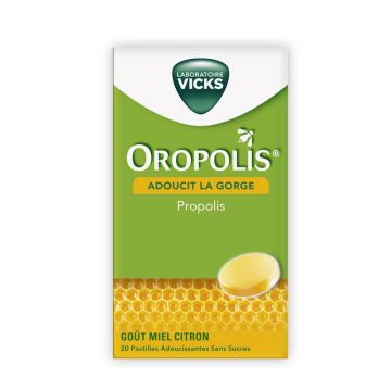 Vicks Oropolis Propolis miere și lămâie 20 de pastiluțe calmante pentru gât