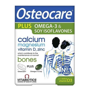 Vitabiotics Osteocare Plus Omega-3 amp; Isoflavone de soia, 84 comprimate / capsule