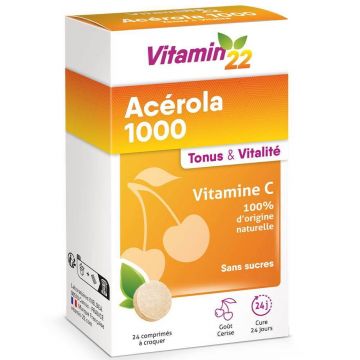 Vitamin'22 Acerola 1000 Vitamina C naturală 24 comprimate masticabile