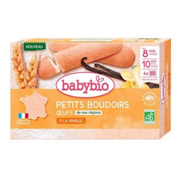 Babybio Biscuiți organici cu vanilie pentru bebeluși de la 8 luni pentru hrănire și de la 10 luni pentru ronțăit 6 plicuri a câte 4