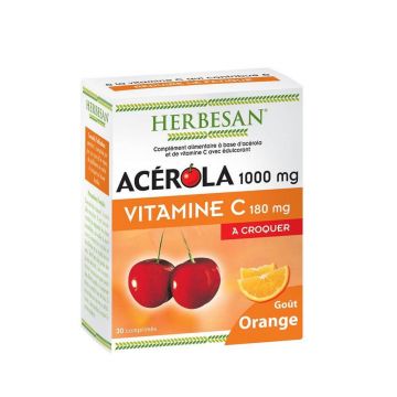 Herbesan Acerola 1000mg Vitamina C 180mg Gust portocaliu 30 comprimate