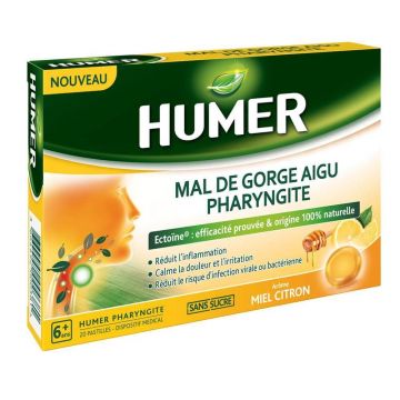 Humer Durere acută în gât Faringită Miere Lămâie 20 comprimate