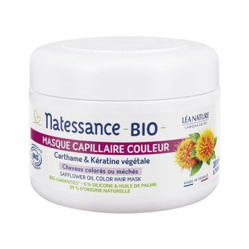Natessance Mască pentru păr colorat - Cartharme organic și keratină vegetală Păr colorat sau evidențiat 200 ml
