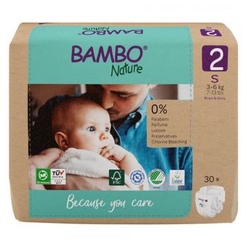 Scutece Bambo Nature S mărimea 2 de la 3 la 6 kg x30