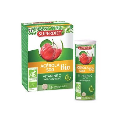 Superdiet Acerola 500 Organic 24+12 comprimate masticabile