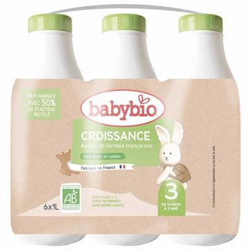 Babybio Lapte lichid de creștere organic, de 10 luni la 3 ani, 6 sticle x 1 litru