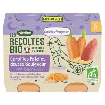 Blédina Baby Night Morcovi Cartofi dulci Boulghour 2x200g Les Recoltes Bio De la 8 luni Bledina