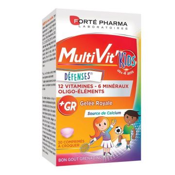 Forté Pharma MultiVit'4G Multivitamine pentru copii Vitamine minerale îmbogățite cu calciu 30 comprimate masticabile