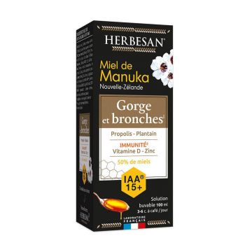 Herbesan Miere de Manuka Sistem pentru gât și bronhii 100ml
