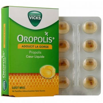 Vicks Oropolis Propolis Liquid Heart Taste of Honey 16 comprimate