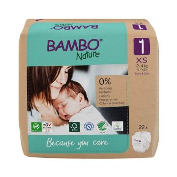 Bambo Nature Scutece XS mărimea 1 de la 2 la 4 kg x22