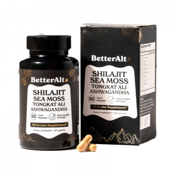 BetterAlt® Shilajit Sea Moss cu Alge Marine Ashwagandha si Tongkat Ali, 120 capsule, GNC