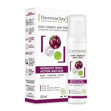 Dermaclay Intensive triplă acțiune anti-îmbătrânire cremă rid-contour-brăzdar bio 50ml