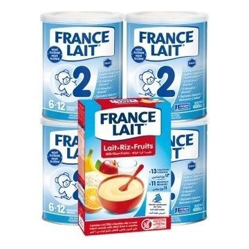 France Lait 2 4x400g + FL terci de orez cu fructe 250g 1×1 set, set de formule pentru sugari
