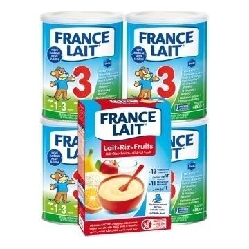 France Lait 3 4x400g + FL terci de orez cu fructe 250g 1×1 set, set de formule pentru sugari
