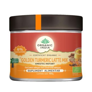 Golden Turmeric latte mix amestec instant cu 6% Curcumina Organica, 100g, Organic India