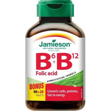 JAMIESON VITAMINE B6, B12 ȘI ACID FOLIC 1×90+20 tbl, supliment alimentar