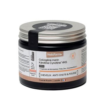 Nat&Form Colagen marin Keratina Cynatine HNS 2,5 g Anti-pierdere a părului și creștere a părului Aromă de piersică 120g