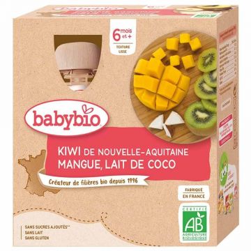 Babybio Kiwi, mango și compot din lapte de cocos organic de la 6 luni 4x90g