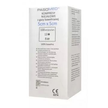 Comprese nețesute Pasomed cu 13 fire, 8 straturi, 5cm x 5cm, 100 bucăți - Durată lungă de viață!