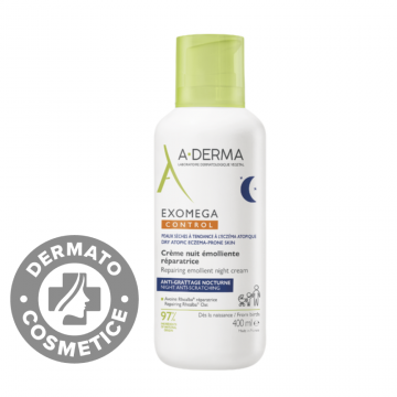 Crema de noapte emolienta si reparatoare pentru piele uscata Exomega Control, 400ml, A-Derma