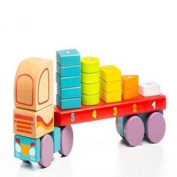 Jucarie din lemn Camion cu forme geometrice, Cubika