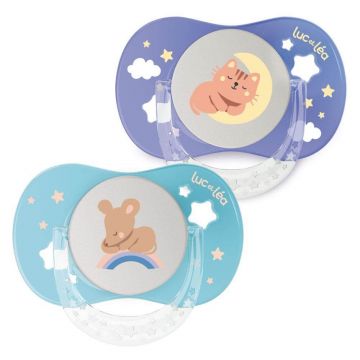 Luc Et Lea Essentiel Symmetrical Soother în silicon fosforescent 18 luni și peste x2