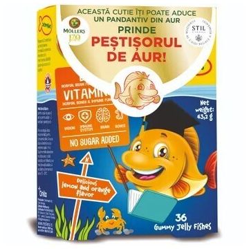 Peștișori gumați cu Omega 3 și aromă de lămâi și portocale, 36 jeleuri, Möller's