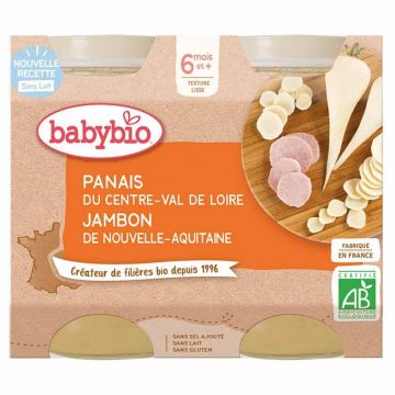 Babybio pachet de 6 luni cu mâncare de păstârnac și șuncă 2x200g