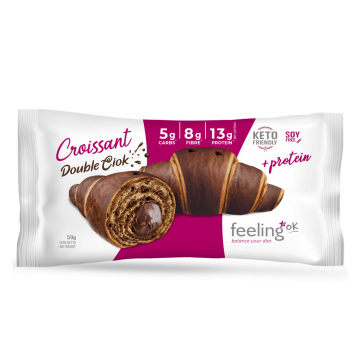 Croissant proteic Dublu Ciocolata, fara zahar, 50 g, Feeling Ok