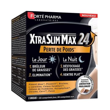 Forté Pharma XtraSlim Max Fat Burner 24h 4 acțiuni de slăbire zi și noapte 60 comprimate masticabile