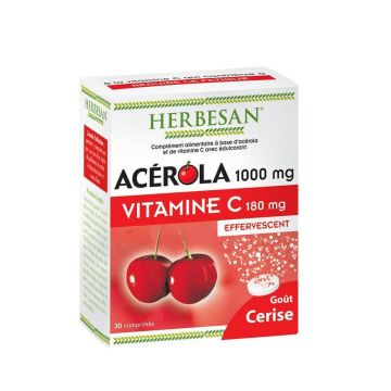 Herbesan Acerola 1000mg Vitamina C 180mg Aromă de cireșe 30 comprimate