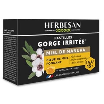 Herbesan Pastilles Gorge Irritée Miel de Manuka 16 pastille