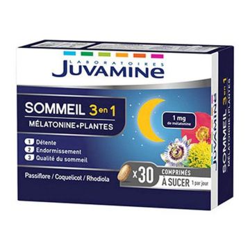Juvamine Sleep 3 în 1 Melatonină + D. Plantes 30 comprimate de supt