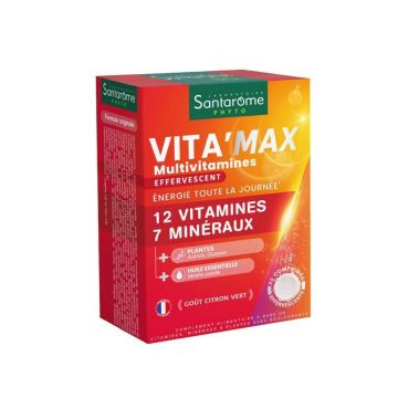 Santarome Vita'max Multivitamine De la vârsta de 12 ani Cu aromă de lămâie 20 comprimate efervescente