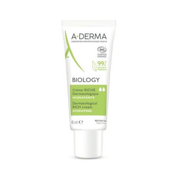 A-Derma Biology Cremă dermatologică bogată în hidratare 40 ml