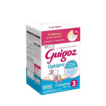 Guigoz Optipro lapte praf creștere 3 de la 1 an 2 plicuri de 600 g + 1 lingură de măsurare